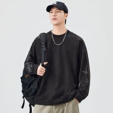 批发实拍2025秋冬新款潮牌印花卫衣男<b class='q'>日系</b><b class='q'>复古</b>宽松套头内搭上衣