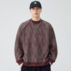 批发实拍2025秋冬新款潮牌提花拼接卫衣男<b class='q'>日系</b><b class='q'>复古</b>宽松套头内搭上衣