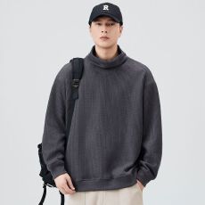 批发实拍2025秋冬新款立领针织衫卫衣男士宽松百搭<b class='q'>日系</b>纯色<b class='q'>复古</b>套头衫