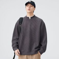 批发实拍2025秋冬新款立领假两件重磅V领宽松<b class='q'>日系</b><b class='q'>复古</b>打底衫百搭卫衣