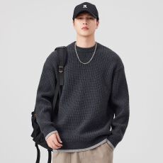 批发秋冬装重磅套头针织毛衣男士日系复古百搭宽松休闲懒惰风毛织上衣