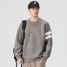 批发秋冬装重磅针织毛衣男士日系拼接潮流百搭宽松休闲懒惰风毛织上衣