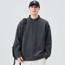 批发秋冬装立领套头卫衣男<b class='q'>日系</b>宽松半拉链纯色<b class='q'>复古</b>外套百搭休闲上衣