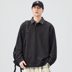 批发秋冬装新款翻领拼色卫衣男潮流宽松<b class='q'>日系</b><b class='q'>复古</b>针织衫百搭休闲情侣款