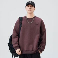 批发秋冬装圆领重磅全棉卫衣男<b class='q'>日系</b>简约刺绣宽松纯色<b class='q'>复古</b>百搭休闲上衣