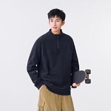 批发实拍2025秋冬新款潮牌半拉链立领卫衣<b class='q'>男</b>宽松百搭弹力长袖<b class='q'>体恤</b>