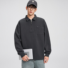 批发秋冬装新款POLO衫翻领半拉链潮流百搭<b class='q'>休闲</b>宽松透气卫衣男