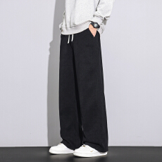 批发实拍秋冬新款博澳绒抽绳阔腿休闲裤男宽松百搭直筒<b class='q'>裤子</b>