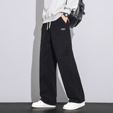 批发实拍2025秋冬新款博澳绒休闲裤男宽松百搭松紧腰抽绳阔腿直筒<b class='q'>裤子</b>