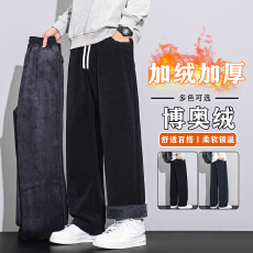批发<b class='q'>冬</b>装加绒加厚博澳绒休闲裤男宽松百搭直筒锁温保暖御寒厚实长裤