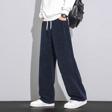 批发实拍秋<b class='q'>冬</b>新厚款澳绒休闲裤男宽松简约百搭松紧腰阔腿直筒长裤