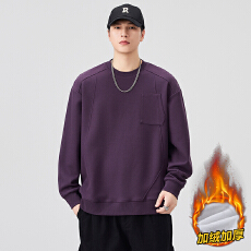 冬装加绒加厚保暖卫衣男宽松圆领长袖t恤锁温御寒打底上衣