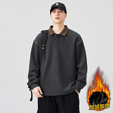 批发冬装加绒加厚保暖复古POLO领拼接潮流卫衣男百搭套头锁温<b class='q'>打底</b>