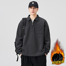 批发冬装新款加绒POLO衫翻领半拉链潮流百搭<b class='q'>休闲</b>宽松加厚保暖锁温卫衣