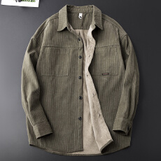 批发冬季加绒加厚纯棉工装衬衫<b class='q'>男</b>宽松复古长袖衬衣保暖锁温夹克<b class='q'>外套</b>