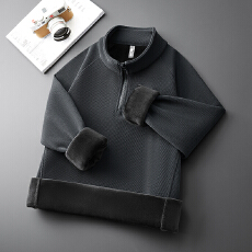 批发加绒加厚半拉链立领卫衣<b class='q'>男</b>宽松百搭弹力保暖锁温长袖体恤