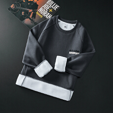 批发冬季加绒保暖锁温卫衣<b class='q'>男</b>宽松百搭圆领套头简约刺绣加厚打底上衣