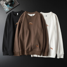 加绒加厚冬季新款潮牌圆领卫衣男简约潮流百搭套头保暖打底锁温