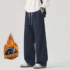 批发加绒加厚冬装新款莱赛尔直筒休闲裤男宽松百搭弹力全紧腰保暖裤子