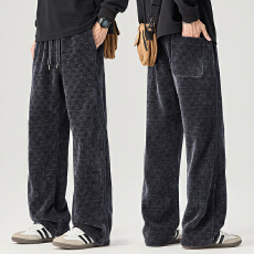 批发实拍2025秋冬新款博澳绒提花格休闲裤男宽松简约百搭直筒厚实长裤