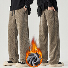 批发加绒加厚冬装新款博澳绒提花休闲裤男宽松百搭保暖御寒长裤