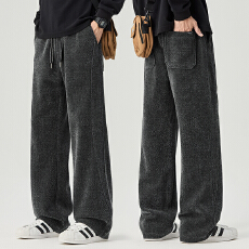 实拍2025秋冬新款针织博澳绒提花休闲裤男宽松百搭厚实直筒长裤