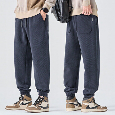 实拍2025秋冬新款针织斜纹休闲裤男宽松简约百搭直筒厚实长裤