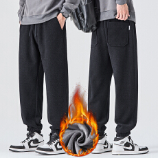 加绒加厚冬装新款针织斜纹休闲裤男宽松简约百搭厚实保暖御寒长裤