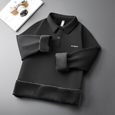 批发冬季加绒加厚新款重磅Polo衫卫衣<b class='q'>男</b>宽松百搭翻领保暖锁温打底<b class='q'>体恤</b>