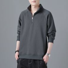 实拍2025秋冬新款纯棉半拉链立领卫衣男宽松百搭舒适上衣