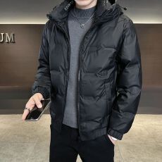 实拍2025冬季新款新国标羽绒服男简约轻薄百搭连帽羽绒保暖外套