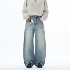 美式复古垂感拖地刺绣牛仔裤男潮牌痞帅高级感弯刀裤宽松中性裤子