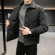 批发实拍冬季新款翻领<b class='q'>羽绒服</b>外套<b class='q'>男</b>新国标简约轻薄潮流拼接保暖<b class='q'>羽绒服</b>