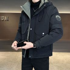 实拍冬季新款连帽羽绒服男新国标潮流保暖御寒羽绒工装外套