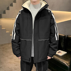 批发实拍冬季新款防水黑金连帽工装棉衣男士宽松百搭保暖加厚拼接棉服