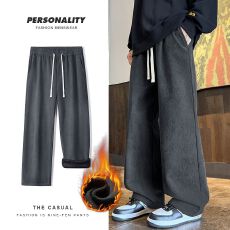 加绒加厚灯芯绒休闲裤男直筒宽松保暖锁温松紧腰橡筋裤长裤子