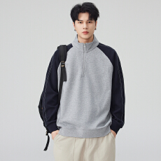 批发实拍2025<b class='q'>秋</b>冬新款纯棉品质半拉链卫衣男宽松百搭立领长袖体恤