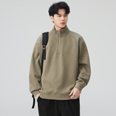 批发实拍新款纯棉品质立领半拉链卫衣<b class='q'>男</b>宽松百搭拼接长袖<b class='q'>体恤</b>