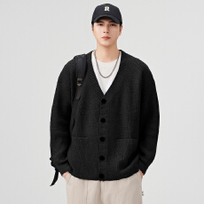 实拍秋冬新款潮牌开衫加厚毛衣男士宽松百搭老钱风针织衫外套