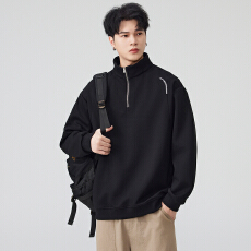 批发实拍<b class='q'>秋</b>冬新款纯棉品质立领半拉链卫衣男宽松百搭潮流上衣