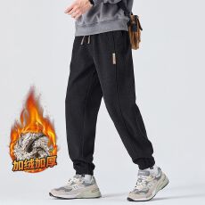 批发冬季加绒加厚保暖博澳绒休闲裤男松紧腰舒适锁温御寒束脚长裤