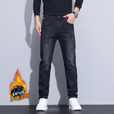 批发<b class='q'>冬</b>季加绒加厚保暖锁温牛仔裤男直筒百搭弹力长裤