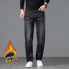 批发实拍<b class='q'>冬</b>季加绒加厚保暖锁温牛仔裤男直筒百搭弹力长裤