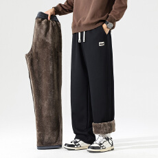 批发冬季保暖羊羔绒休闲裤子男宽松直筒百搭加厚加绒锁温御寒卫裤