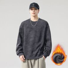 批发加绒卫衣男冬季<b class='q'>新款</b>宽松百搭圆领男生冬装加厚保暖锁温打底衫大码