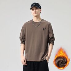 批发冬季加绒保暖重工刺绣长袖<b class='q'>t</b><b class='q'>恤</b>男潮流百搭宽松纯棉<b class='q'>大码</b>打底锁温