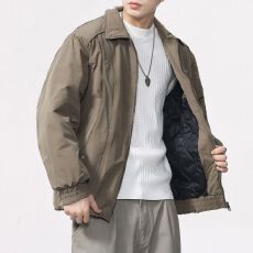 批发冬季新款流行棉衣外套男夹棉夹克外套男轻奢时尚休闲翻领上衣