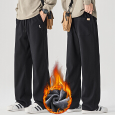 批发加绒保暖<b class='q'>冬</b>季新款直筒休闲裤男宽松百搭简约松紧腰加厚锁温长裤