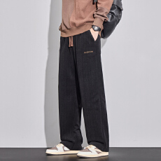 秋冬新款直筒休闲裤男宽松百搭松紧腰灯芯绒提花简约长裤