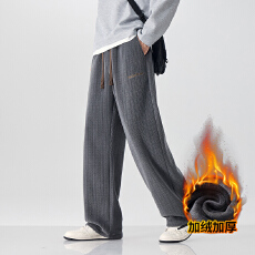 加绒加厚冬季新款直筒休闲裤男宽松百搭松紧腰保暖御寒长裤